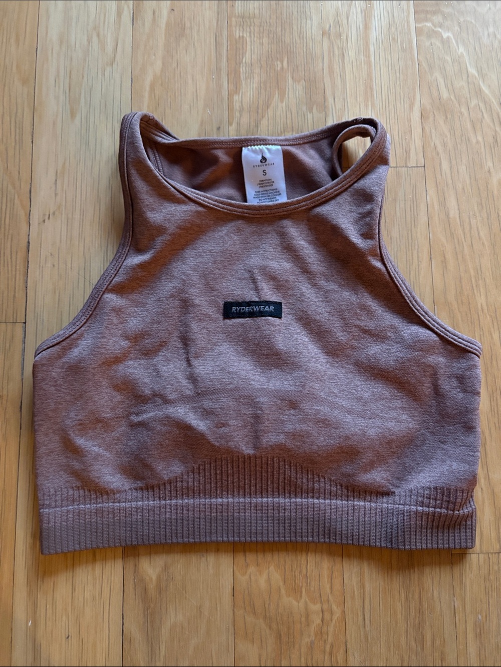 Ryderwear Mauve Ribbed Hem High-Neck Crop Tank